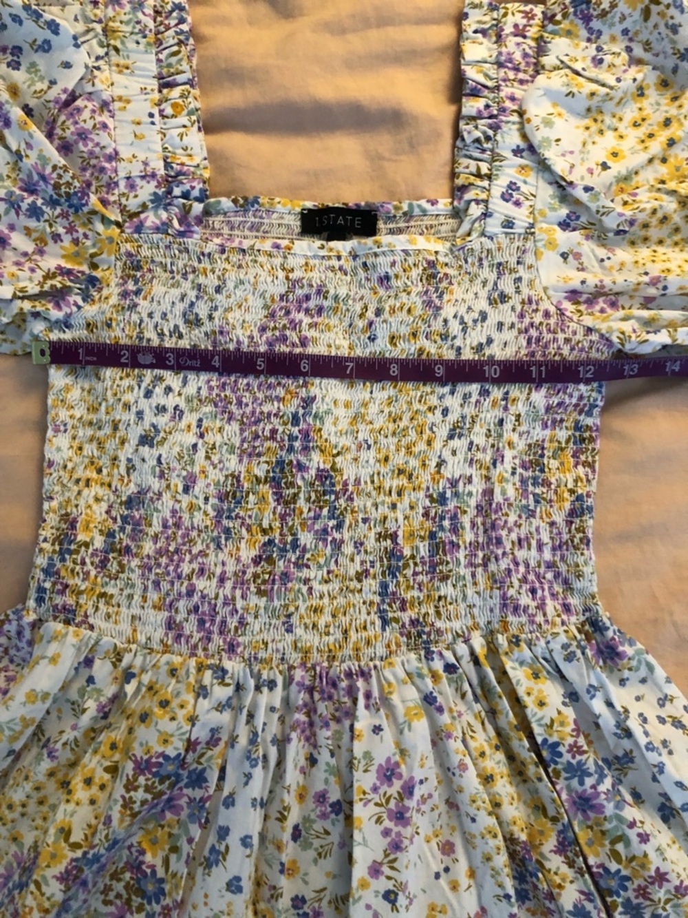 1.STATE Square Neck Puff Sleeve Smocked Dress - Picture 8 of 10